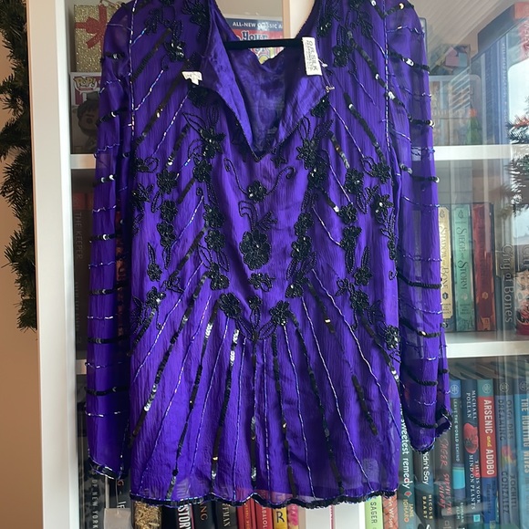 PURE SILK INDIGO EMBELLISHED TOP - Picture 9 of 13